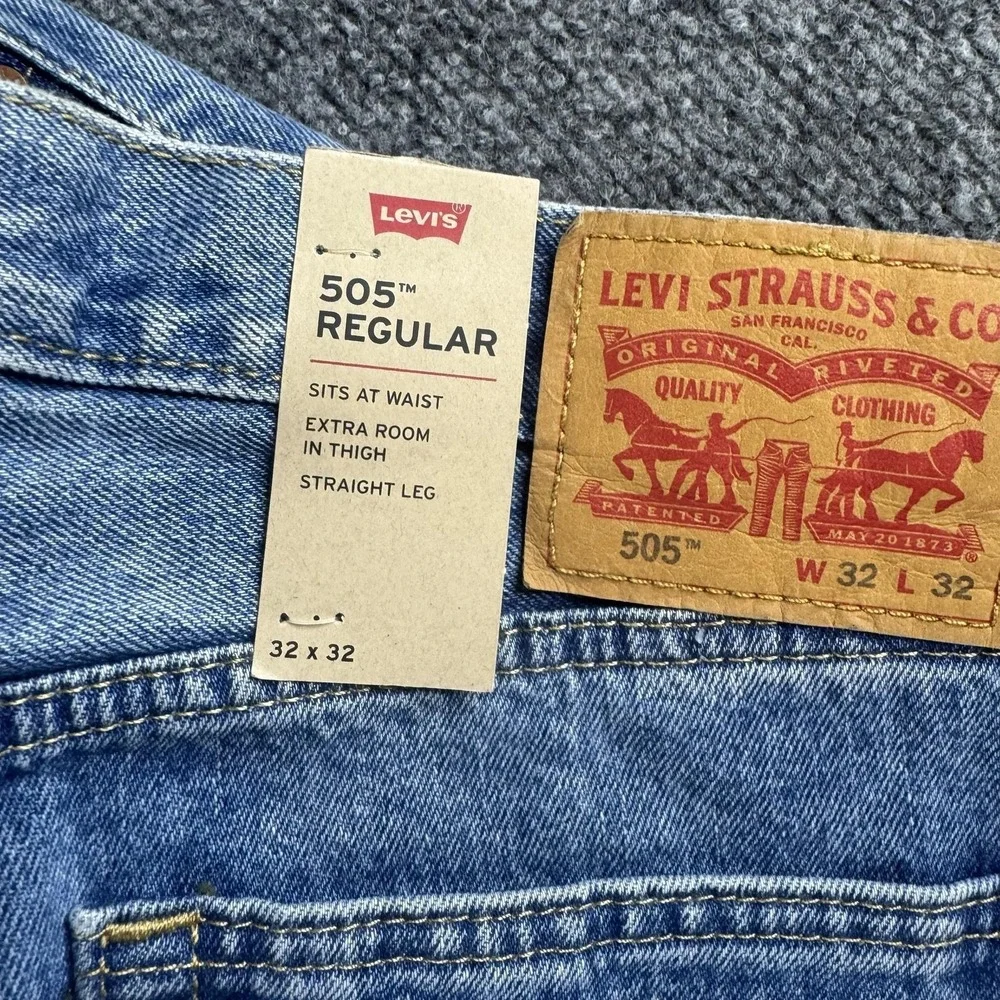 Levis 505 Jeans Mens 32x32 Blue Regular Straight Light Wash Denim Pants